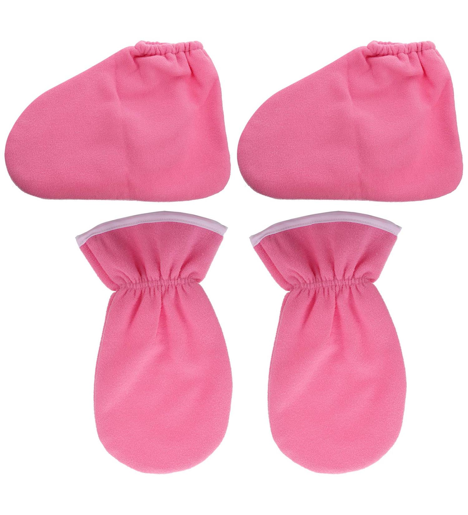 Lurrose 4pcs Paraffin Wax Gloves & Booties | Spa Hand & Foot Care Treatment - Pink - Buy Online on SooperMarket.com