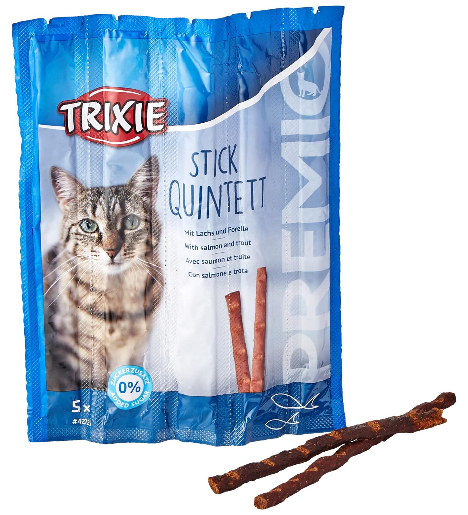 Premio Quadro-Sticks Anti-Hairball Treats for Cats - Salmon & Trout Flavor 5 Pack (5g Each) | International Shipping Available - Buy Online on SooperMarket.com