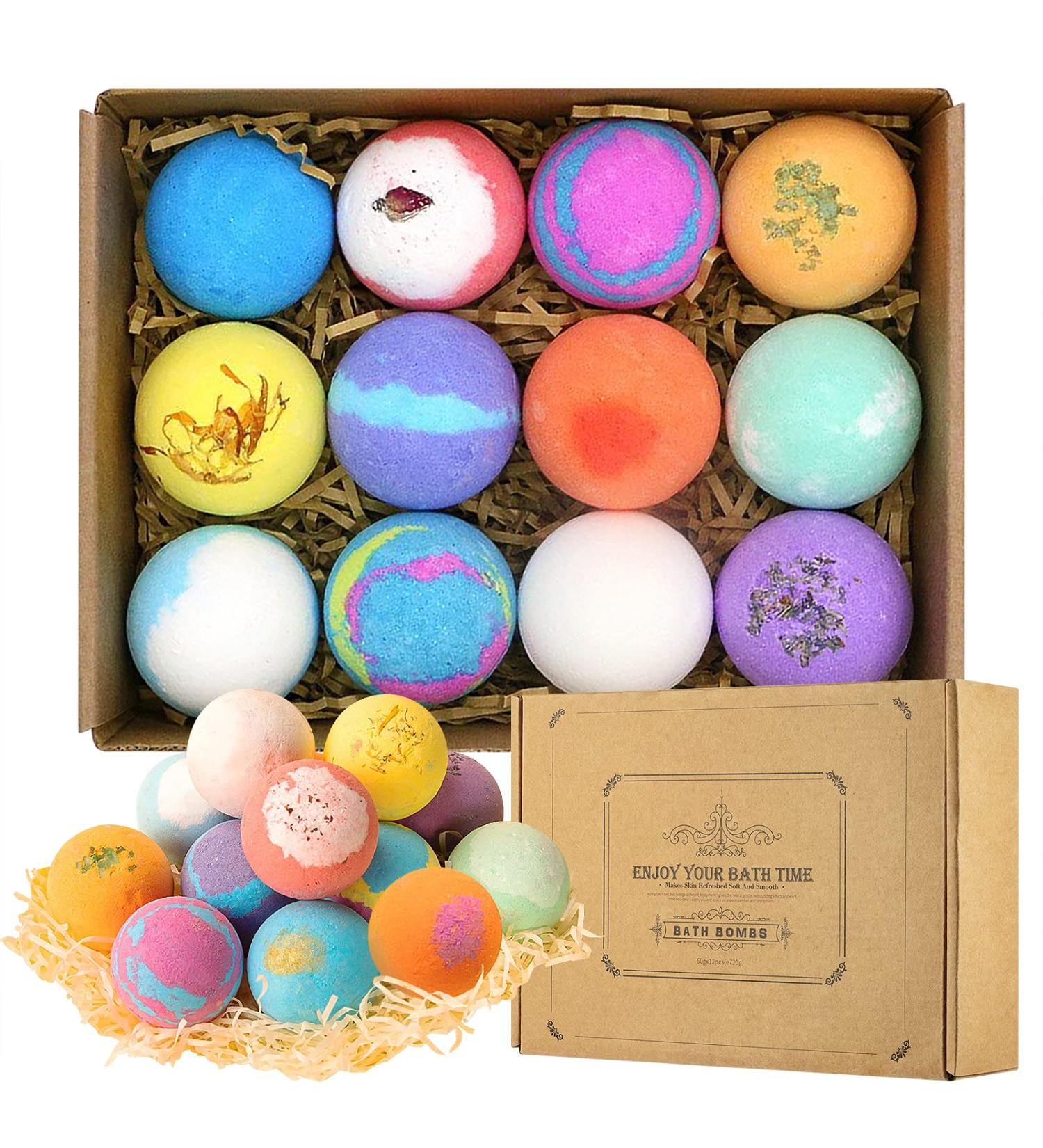 Handmade Bath Bombs Gift Set with Natural Essential Oils - Perfect Birthday Gift for Women, Kids, Men - 12 Piece Bubble Bath Bombs Set - Buy Online on SooperMarket.com