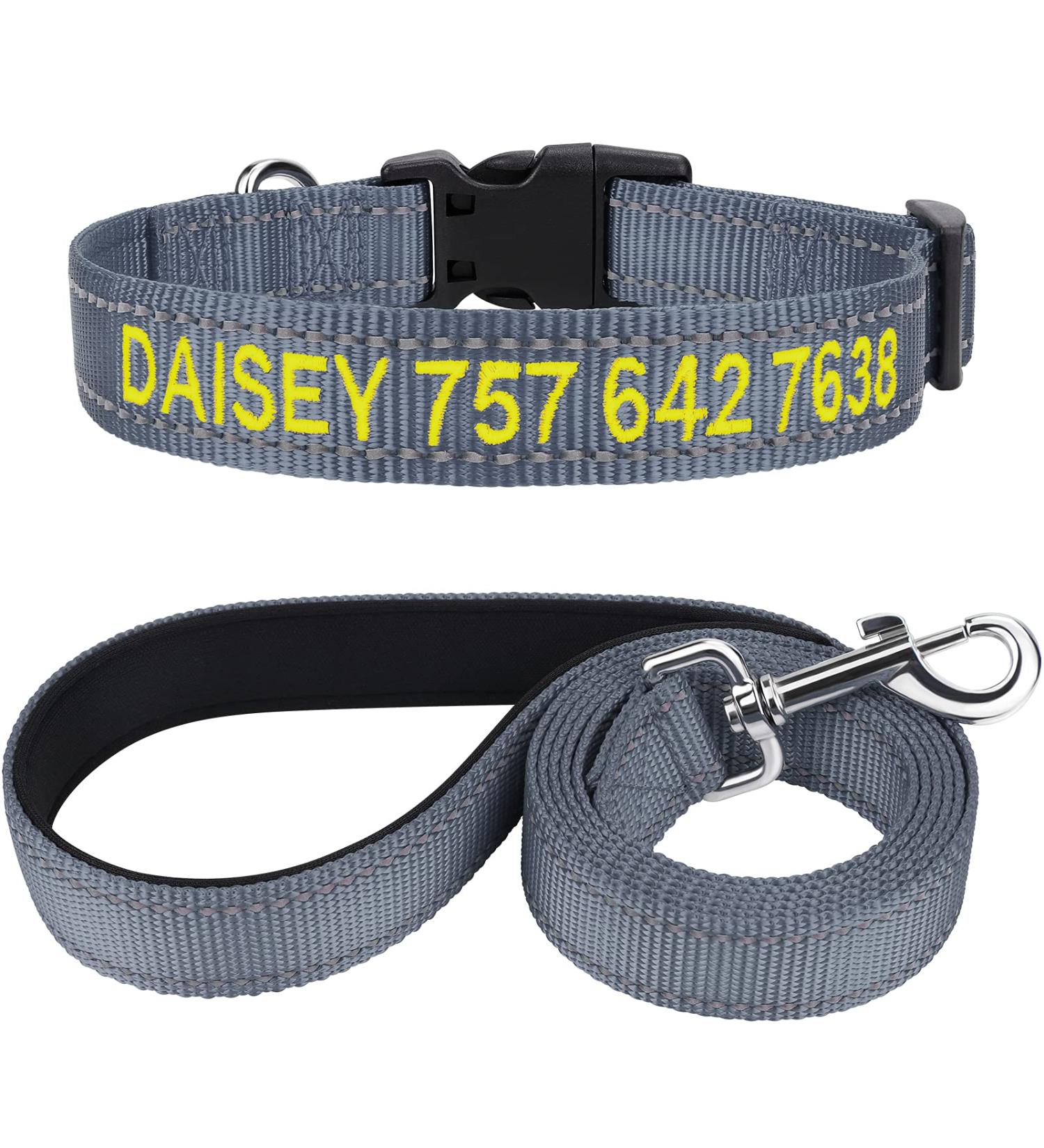 Personalized Reflective Dog Collar & Leash Set - Tagme XS Gray 1.5m Double-Sided Leash for Small Dogs - International Shipping Available - Buy Online on SooperMarket.com