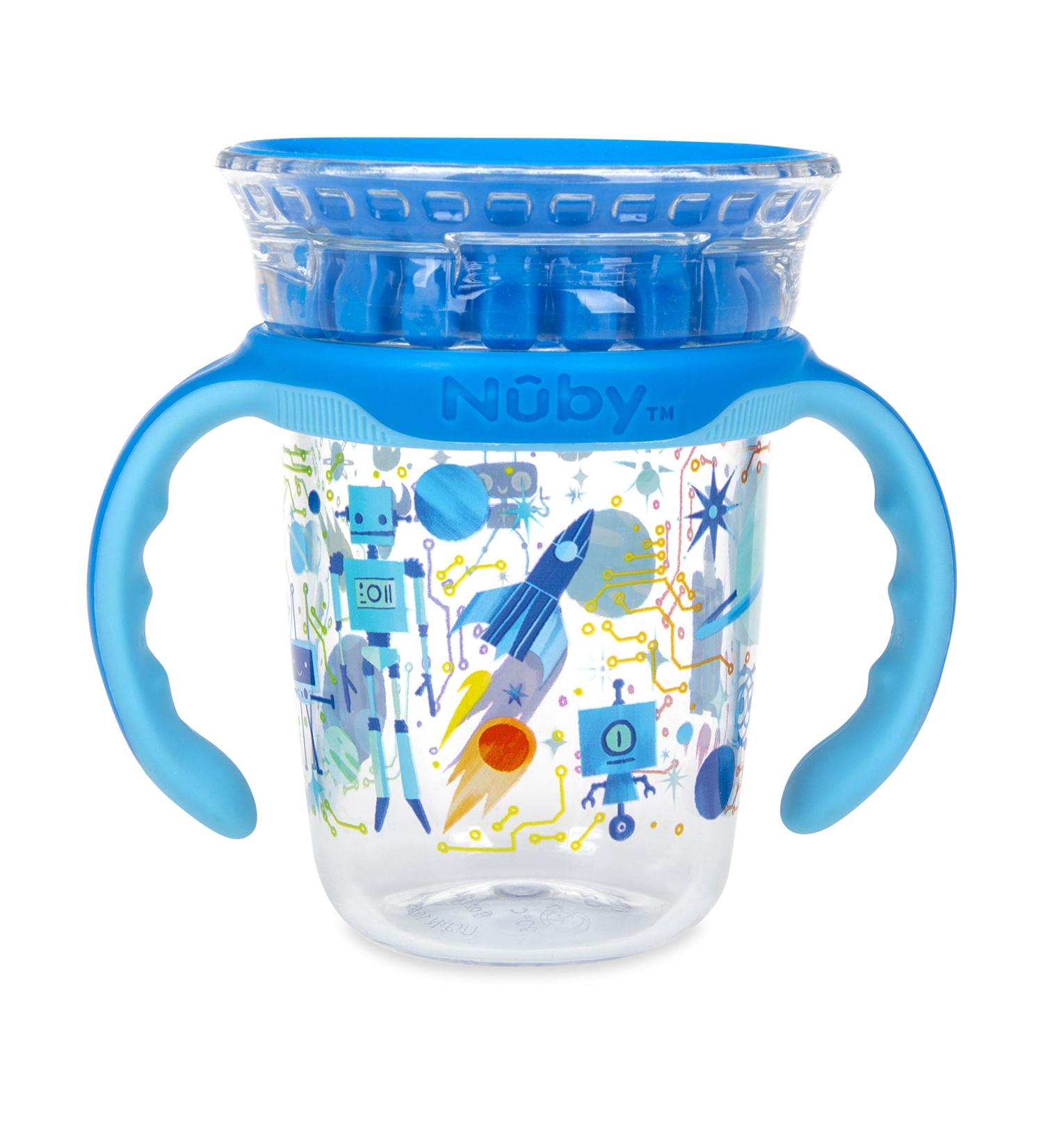 Nuby 360 Edge 2 Stage Drinking Rim Cup 8 Oz Robot Blue | Removable Handles & Hygienic Cover | 12M+ - 80815 - Buy Online on SooperMarket.com