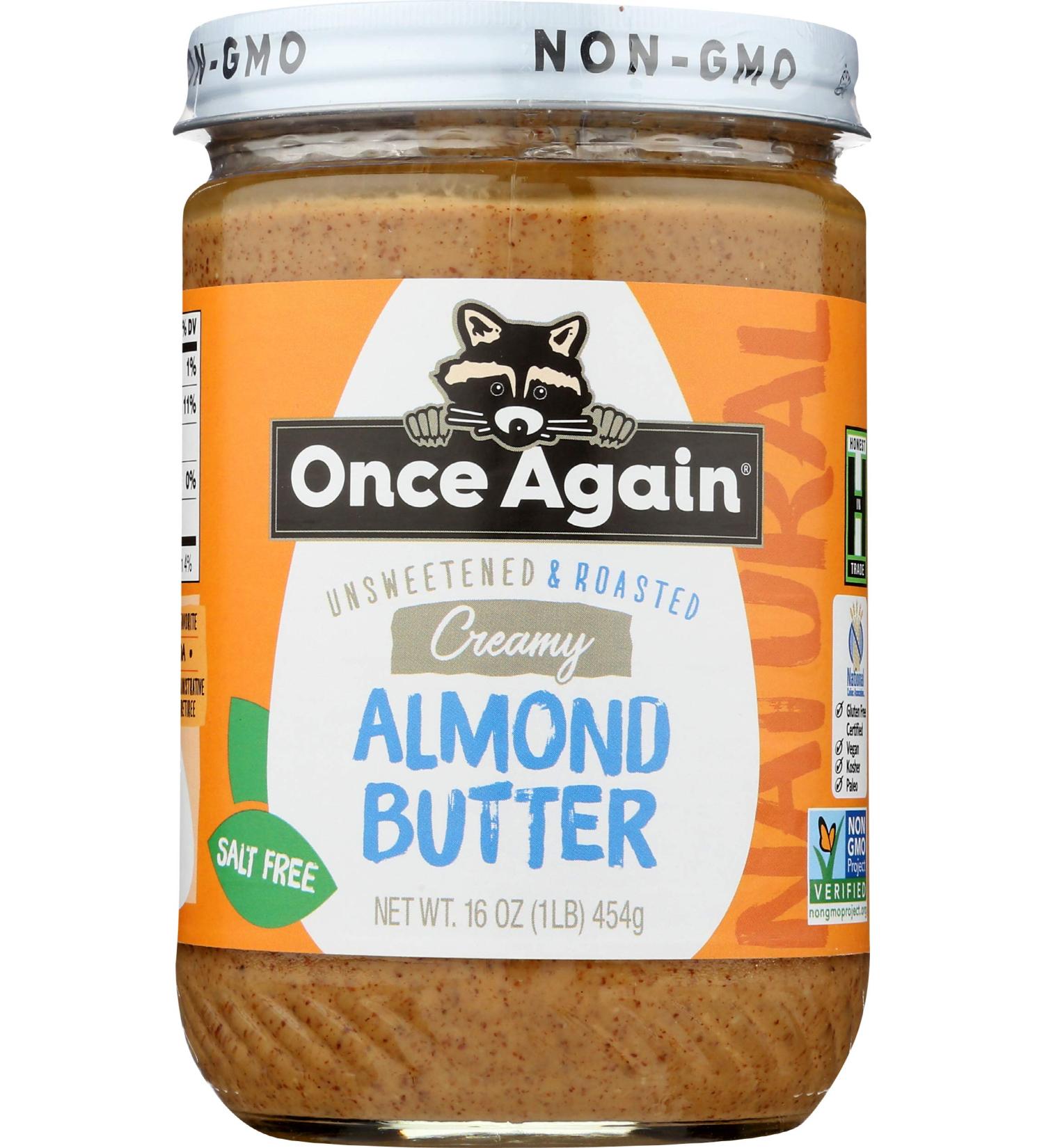 Once Again Natural Creamy Roasted Almond Butter - Unsweetened & Salt-Free - 16 oz - Buy Online on SooperMarket.com