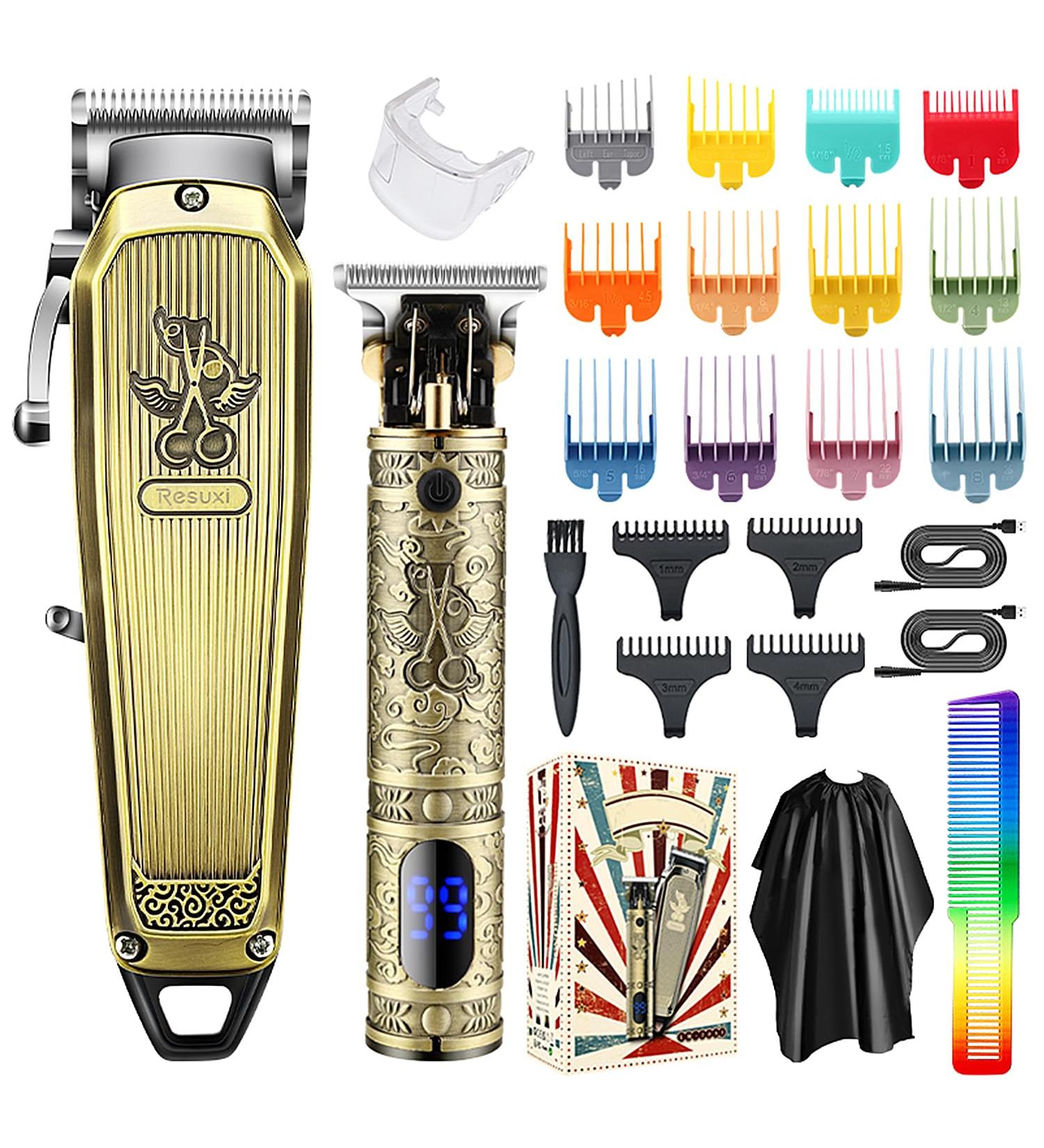 Professional Hair Clippers for Men - Cordless Electric Beard Trimmer Set with T Liners & LED Display - Gold Hair Cutting & Grooming Essentials - Buy Online on SooperMarket.com
