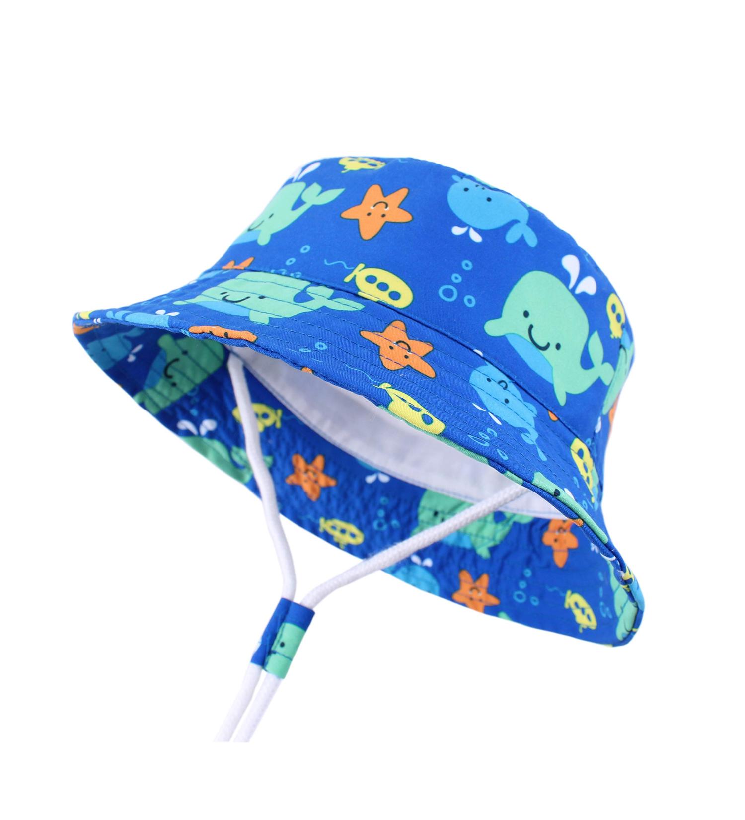 LANGZHEN Baby Girls Sun Protection Beach Hat | Adjustable Wide Brim Toddler Kids Summer Play Hat with Chin Strap - Blue-Whale | 1-2 Years - Buy Online on SooperMarket.com