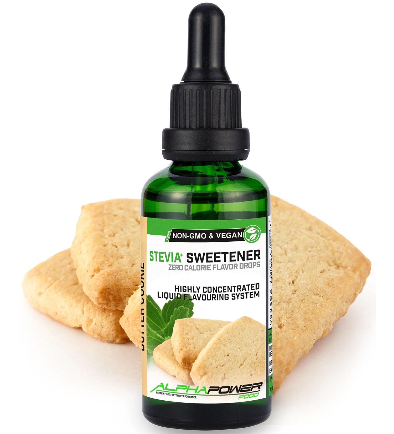 Alphapower Food Stevia Sugar-Free Flavor Drops | Natural Butter Biscuit Aroma 50ml - 100% Pure Liquid Flavor & Sugar Substitute for Desserts Smoothies Muesli and Water - Buy Online on SooperMarket.com