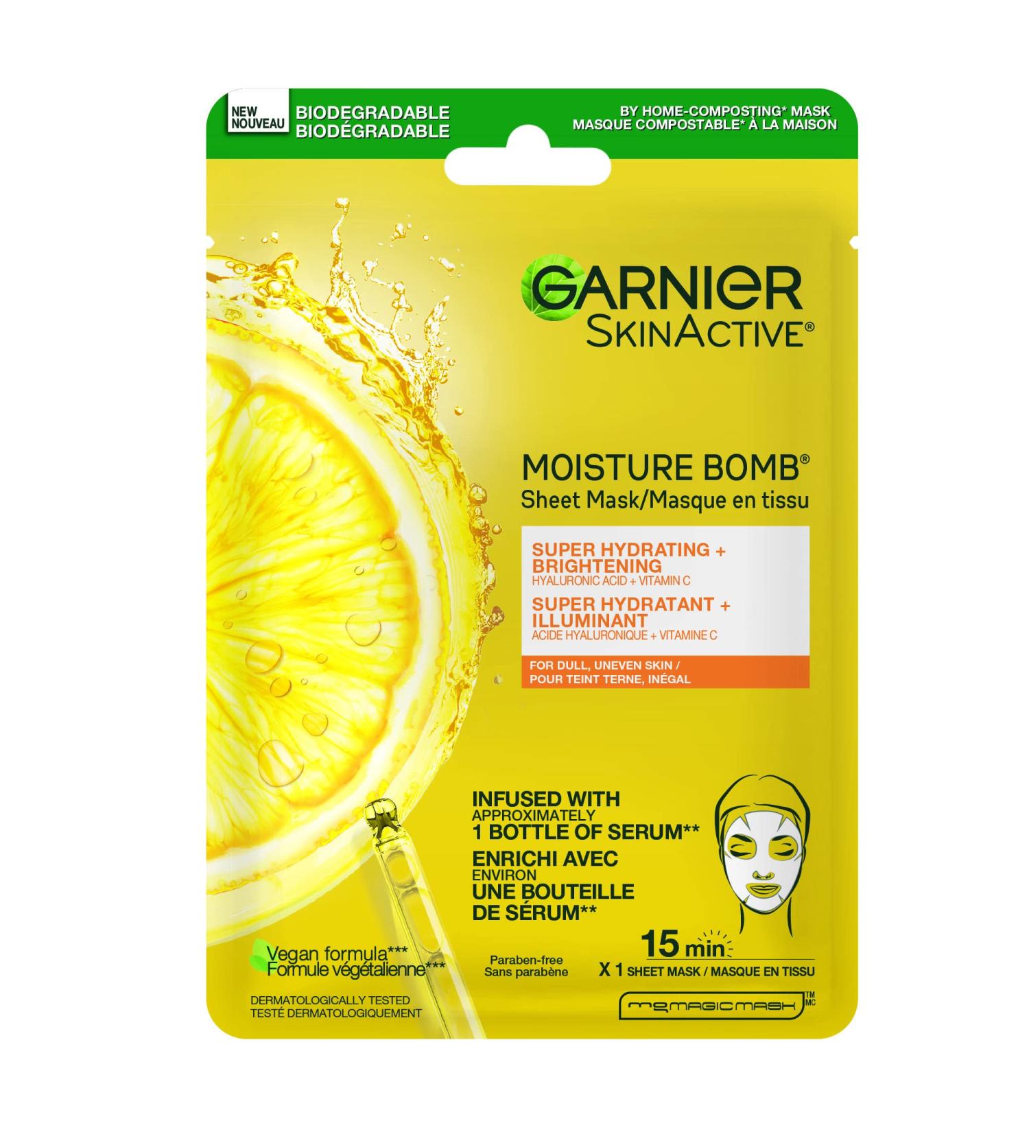 Garnier Beauty Face Mask Brightening and Hydrating Skin Care Hyaluronic Acid + Vitamin C for Dull and Uneven skin 1 Tissue Mask 28g Brightening for Dull Skin - Buy Online on SooperMarket.com
