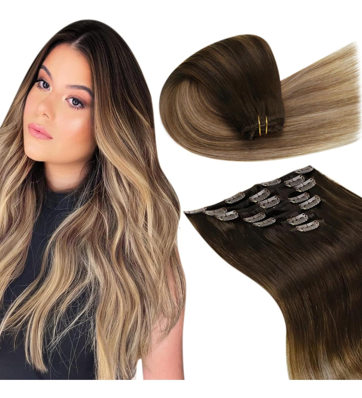 Shop Laavoo Clip-In Extensions - Real Hair Brown Balayage & Ombre - 7PCs 105g - Perfect for Easy Styling! - Buy Online on SooperMarket.com
