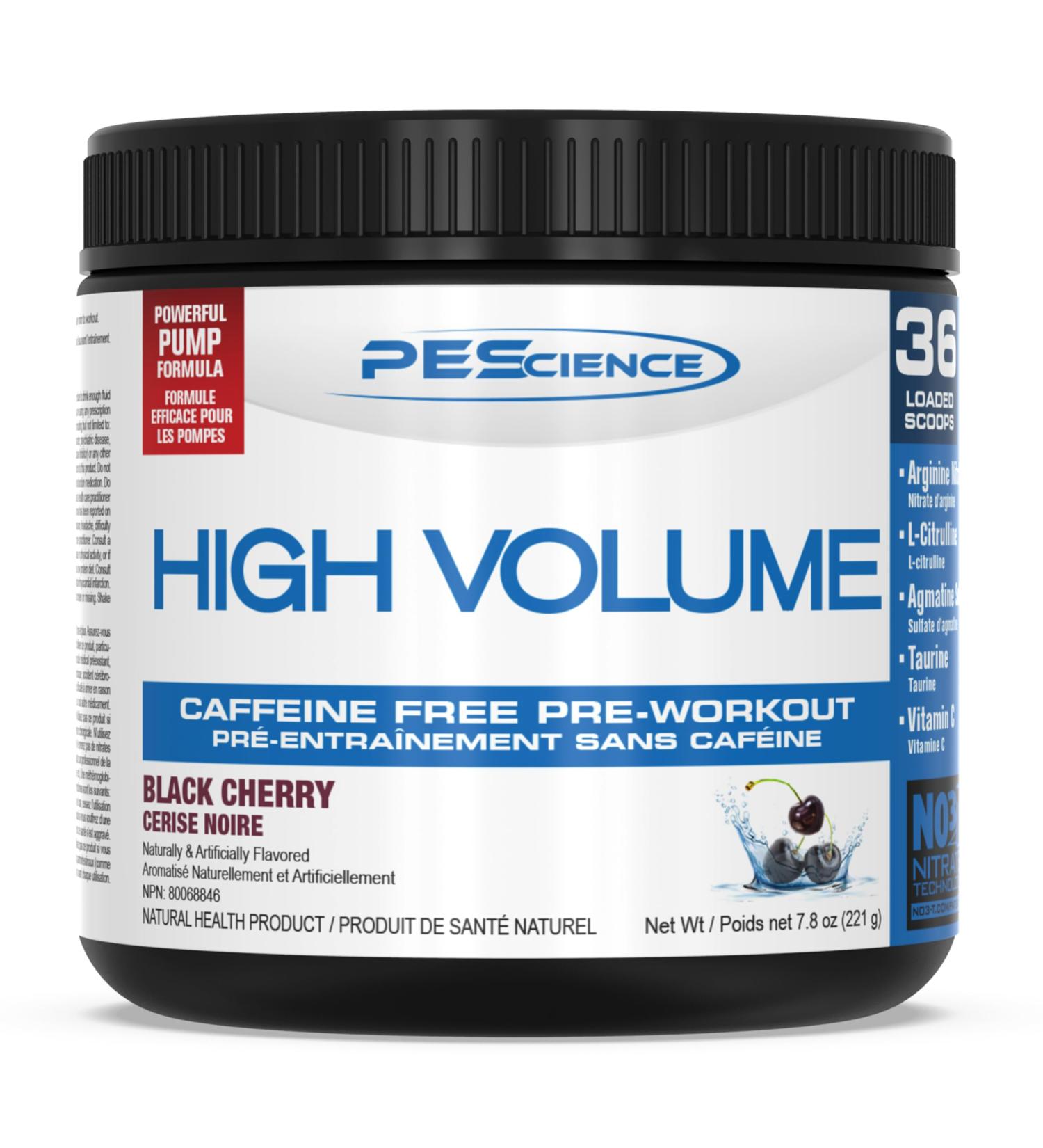 PEScience High Volume Pre Workout Powder with L Arginine Nitrate Black Cherry 36 Scoops Caffeine Free - Buy Online on SooperMarket.com
