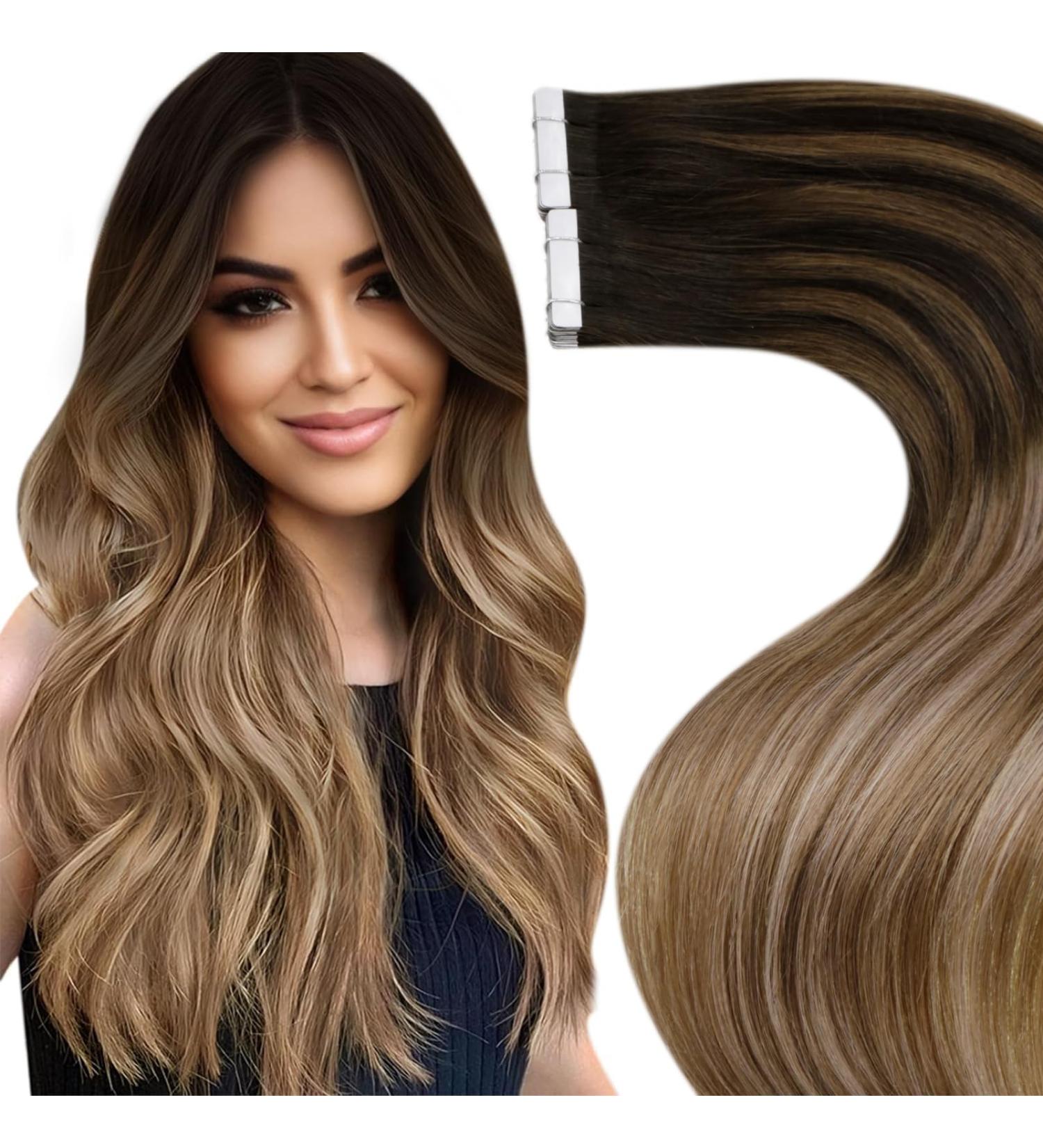 Buy Laavoo 55cm Brown Ombre Tape-In Real Hair Extensions | 50g 20pcs Remy Human Hair Balayage #2/6/12 - Invisible & Discreet - Buy Online on SooperMarket.com