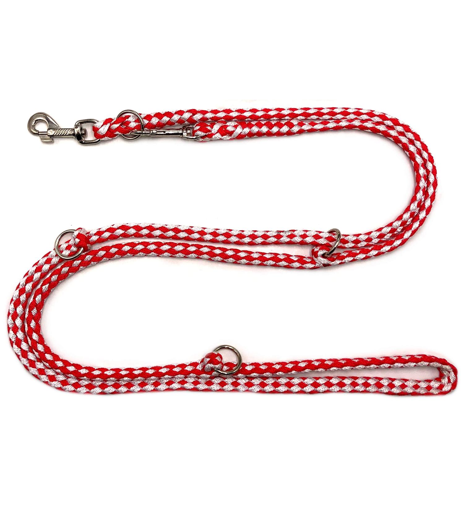 Dogeline Double-leash Practice line for medium dogs up to 45 kg over 39 colors very stable (2.40 m Stuttgart) 2.40 m red-white