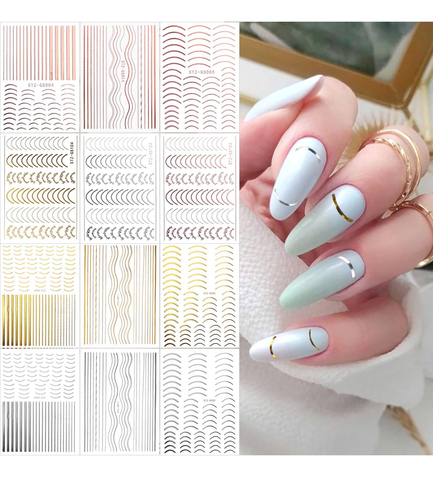 EBANKU 12 Sheets Metallic Nail Stickers - Self-Adhesive 3D Wave Design for DIY Nail Decoration - Buy Online on SooperMarket.com