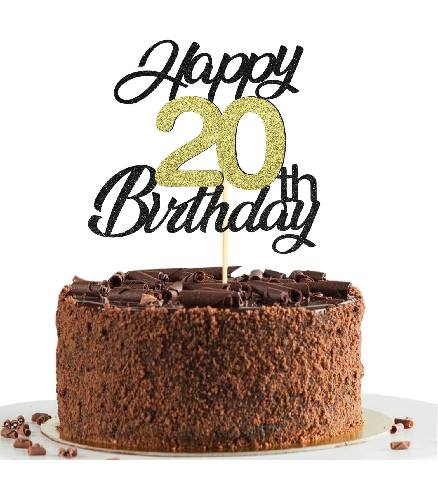 Sumerk 20 Cake Attachments - Gold & Black Decorations for 20th Birthday Party | 1 Pack Cake Topper Accessories - Buy Online on SooperMarket.com