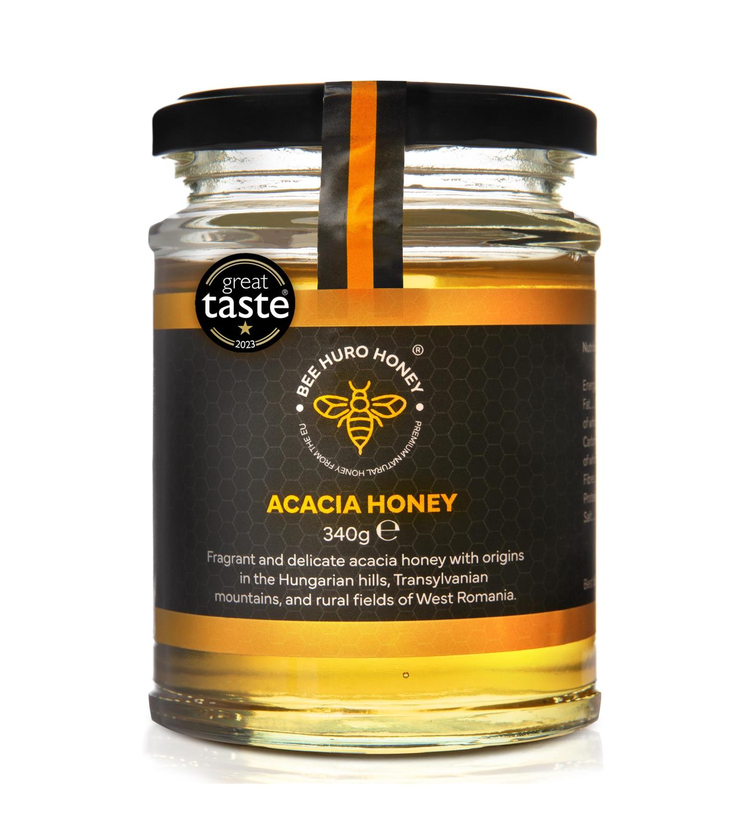 Bee HURO Honey Raw Acacia Honey - 100% Pure Honey Raw Unpasteurized with No Added Sugar or Preservatives - 340g - Buy Online on SooperMarket.com