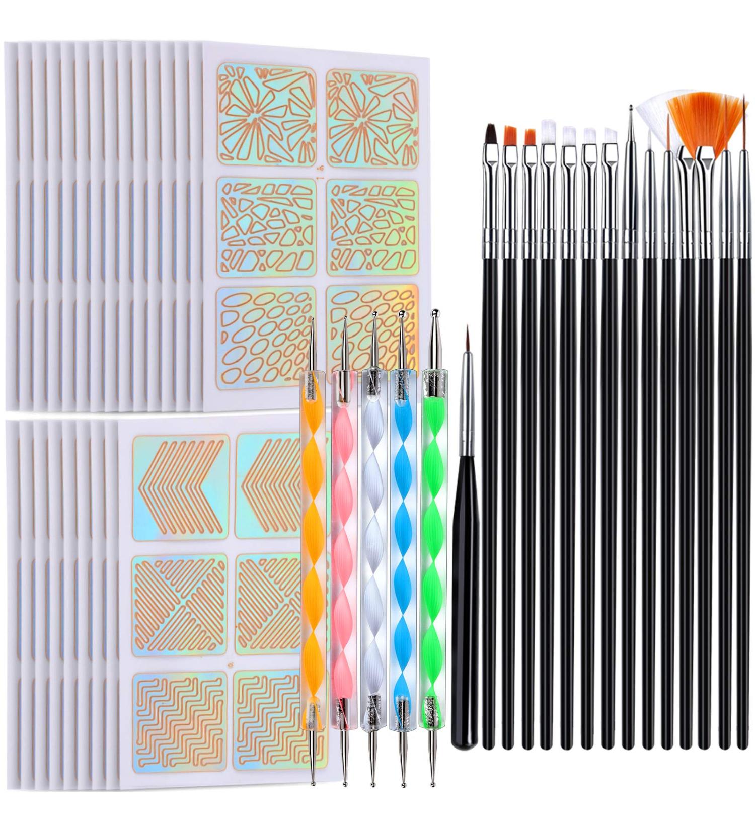 Teenitor Professional Nail Art Painting Kit - 15 Stencils, 15 Brushes, 5 Dotting Tools - Nail Pen Designer Set with Stickers for UV Gel Nail Art Beginners - Buy Online on SooperMarket.com
