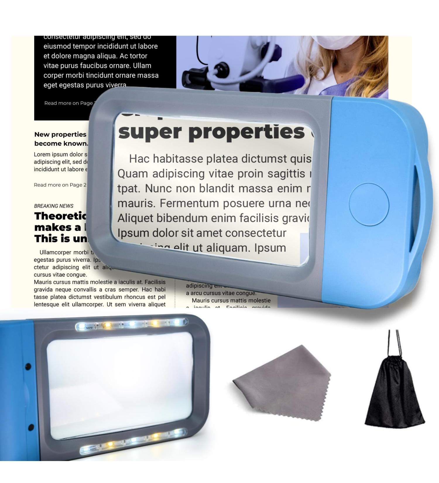 VOCA Magnifying Glass with Light 3X Large Rectangle Reading Magnifier with 10 LEDs for Seniors with Macular Degeneration Newspaper Books Small Print for Low Visions (Blue) - Buy Online on SooperMarket.com