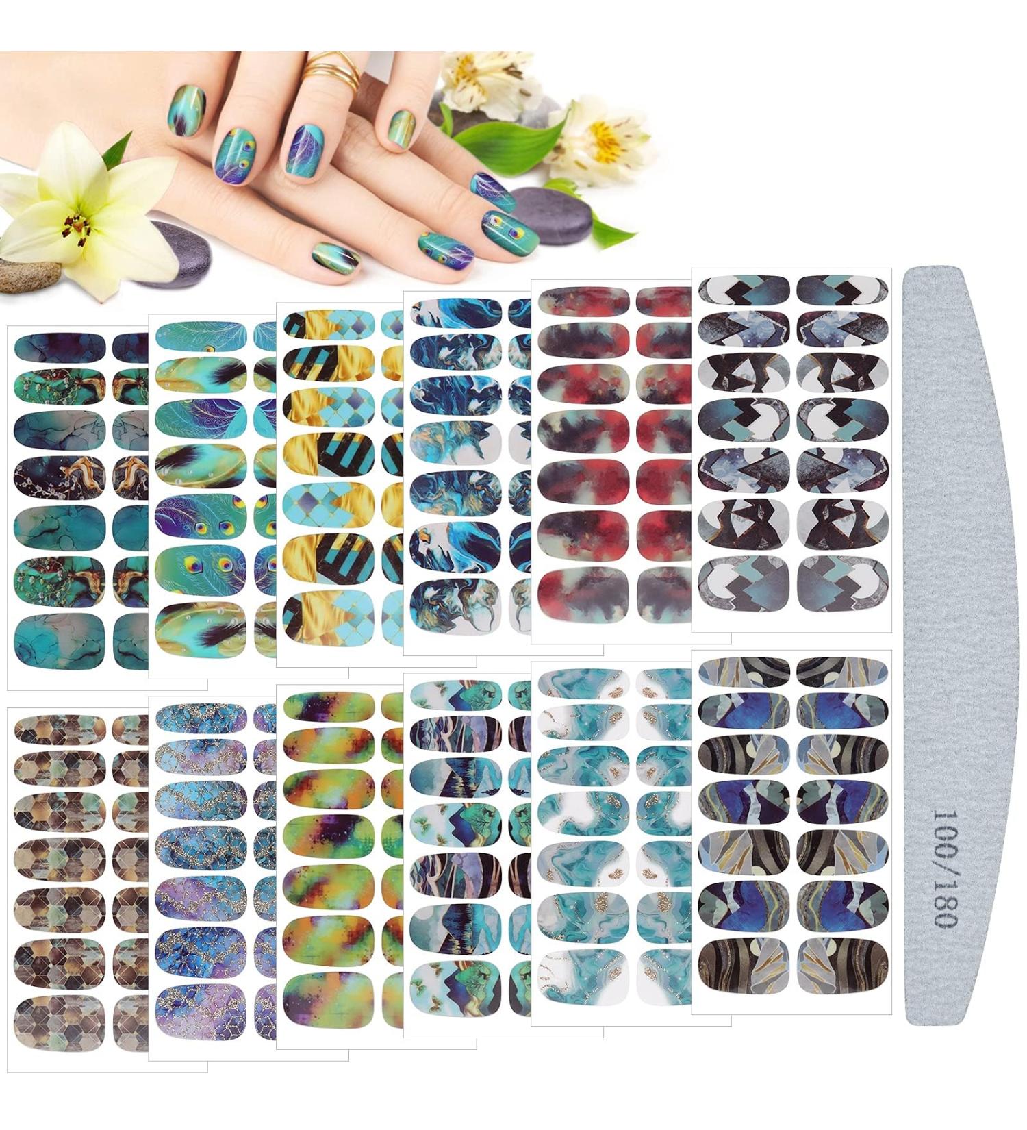 Kalolary Nail Foil Self-Adhesive - 12 Sheets Marble Rages Full Wraps Nail Polish Stickers | Nail Art & DIY Decoration with Nail File - Buy Online on SooperMarket.com