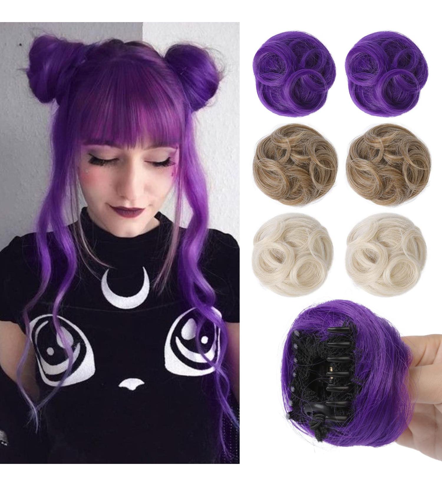 REECHO 2 PCS Mini Claw Clip in Messy & Cat Ears Hair Bun Extensions Wig Accessory Updo Hairpieces for Women Girls (Pack of 2-3.5" Wavy Dark Purple) Pack of 2-3.5" Wavy Dark Purple - Buy Online on SooperMarket.com