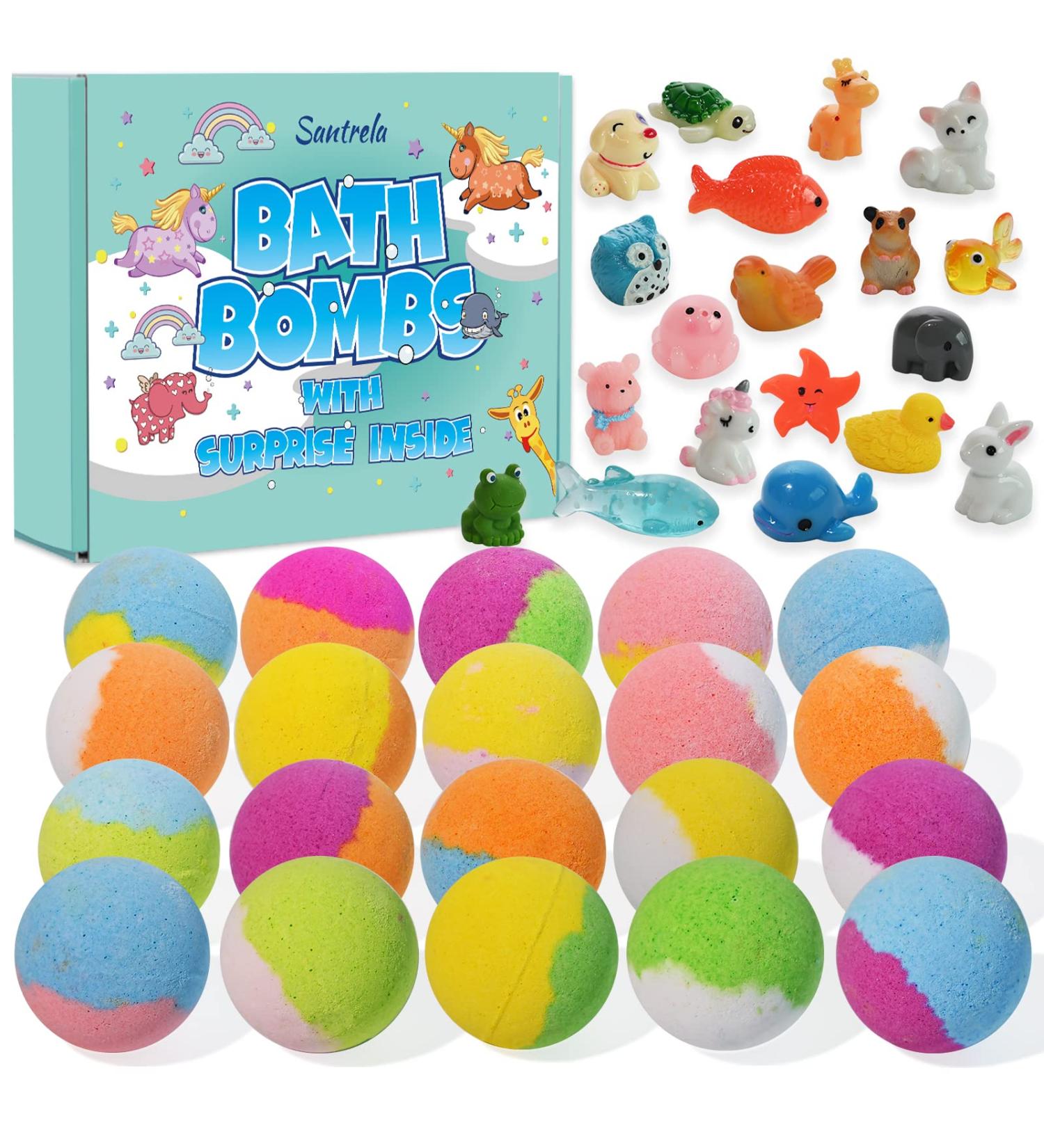 Kids Bath Bombs with Surprise Inside - 20 Pack Gift Set for Girls and Boys | Handmade Fizzies Spa Balls for Children - Birthday, Christmas, Easter Day - Buy Online on SooperMarket.com