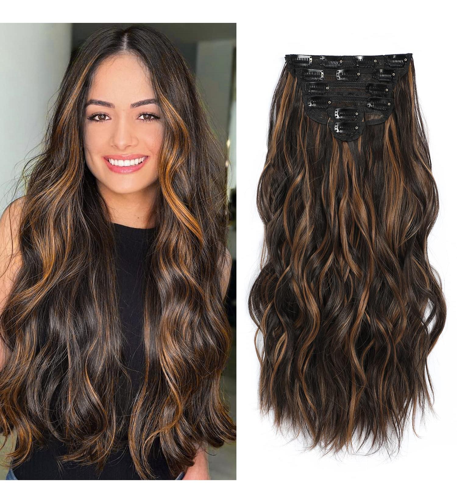 Fliace Clip in Hair Extensions 20 6pcs Dark Brown Balayage Highlights - Natural Blend Hairpieces - Buy Online on SooperMarket.com