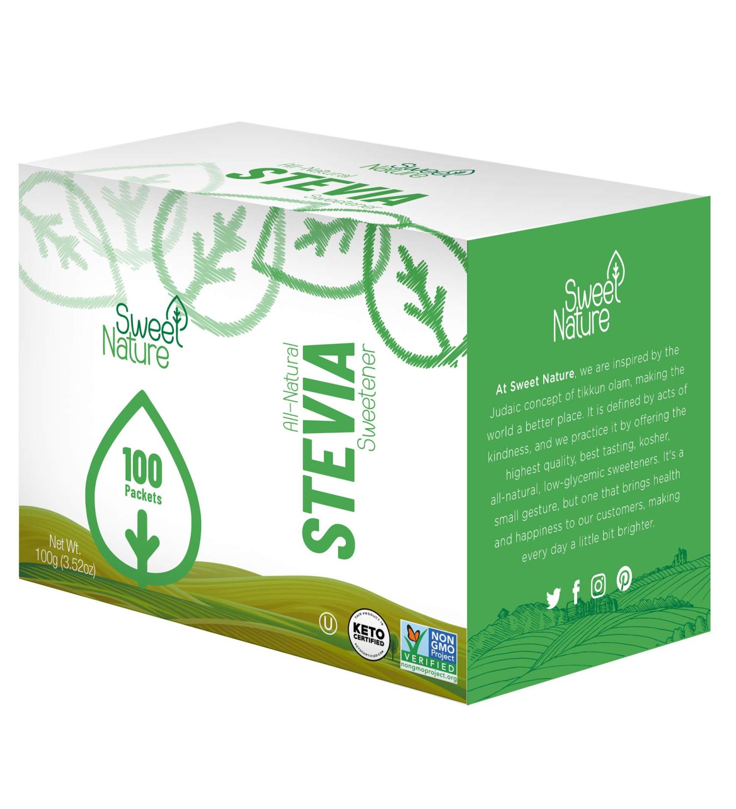 Sweet Nature Stevia Sweetener Powder - All Natural, Kosher, Gluten and Sugar Free - 100 Packets - Buy Online on SooperMarket.com