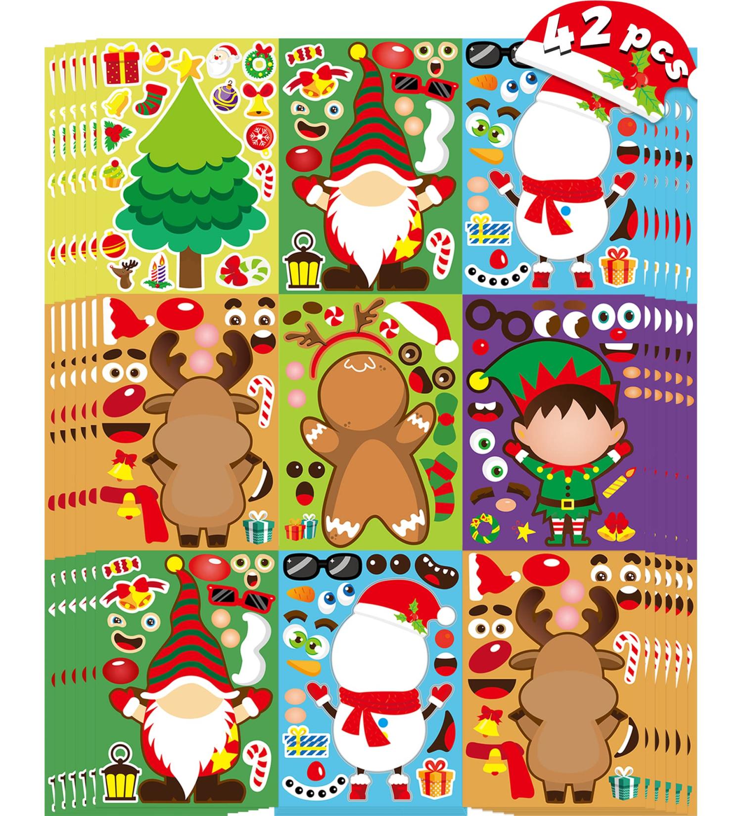 Christmas Party Favors Stickers - 42 Sheets Make Your Own Gnome, Reindeer, Tree, and Snowman - Perfect for Kids Crafts & Activities - Buy Online on SooperMarket.com