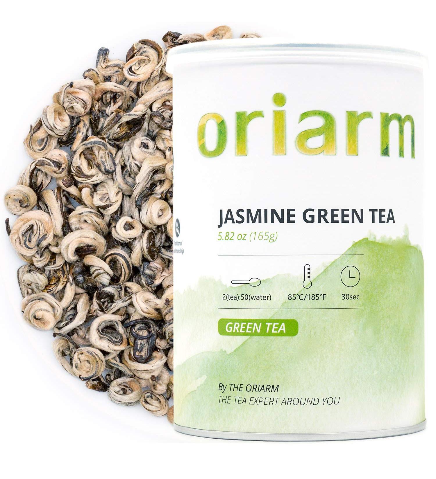 Oriarm Snail Jasmine Green Tea Loose Leaf 100g Tin Can - Chinese Fujian Green Jasmine Tea Yu Luo Snail Jasmine Tea - Buy Online on SooperMarket.com