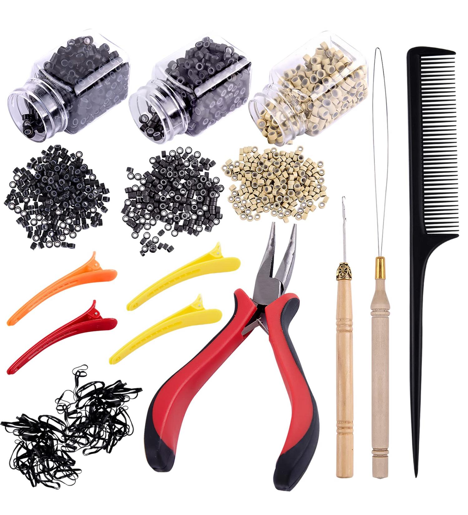 Duufin Hair Extensions Kit â€“ 1500 Micro Link Rings Beads + Tools (Black, Blonde, Dark Brown) - Buy Online on SooperMarket.com