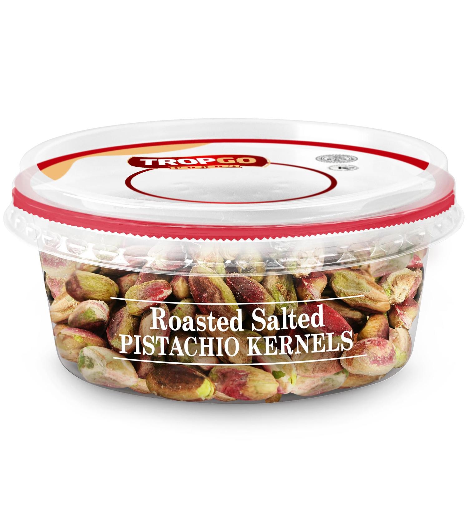 Tropgo Roasted Salted Pistachios Kernel 100g - Nuts in Resealable and Recyclable Tub - Healthy Jumbo Nuts with Fibre Protein and Essential Minerals - Healthy Snacks for All Ages - Buy Online on SooperMarket.com
