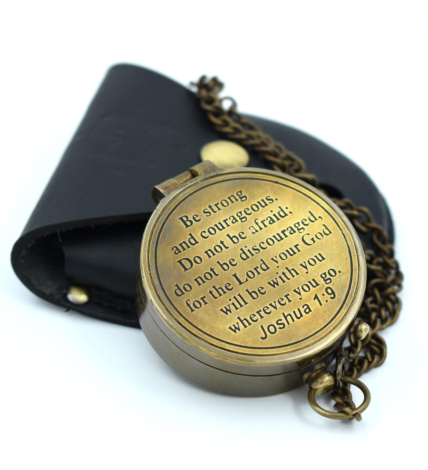 Brass Compass with Joshua 1:9 Confirmation - Christian Gifts for Women, Teens, Moms, Grandmas - Graduation, Easter, Birthday - Inspirational Bible Verse Included - Buy Online on SooperMarket.com