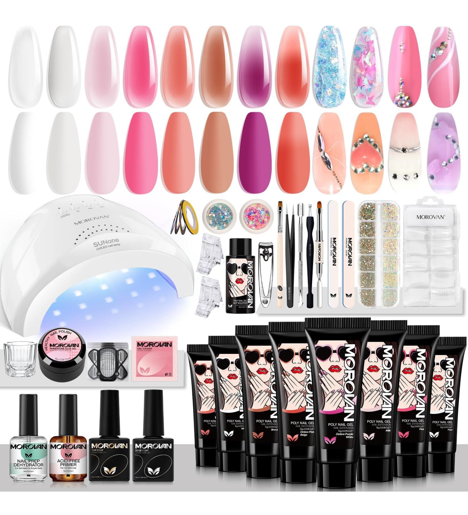 Morovan Poly Gel Nail Kit with 48W LED Lamp - 8 Pcs 0.5oz Poly Gel Set for Nail Extension - 33 Piece Nail Art Supplies - Buy Online on SooperMarket.com