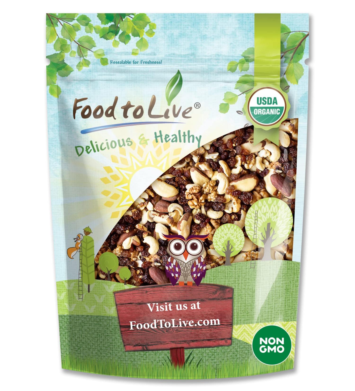 Organic Energy Trail Mix 1lb - Non-GMO Raw Nuts & Berries with Cashews, Golden Berries, Raisins, Walnuts, Brazil Nuts - Vegan Superfood Bulk - Buy Online on SooperMarket.com