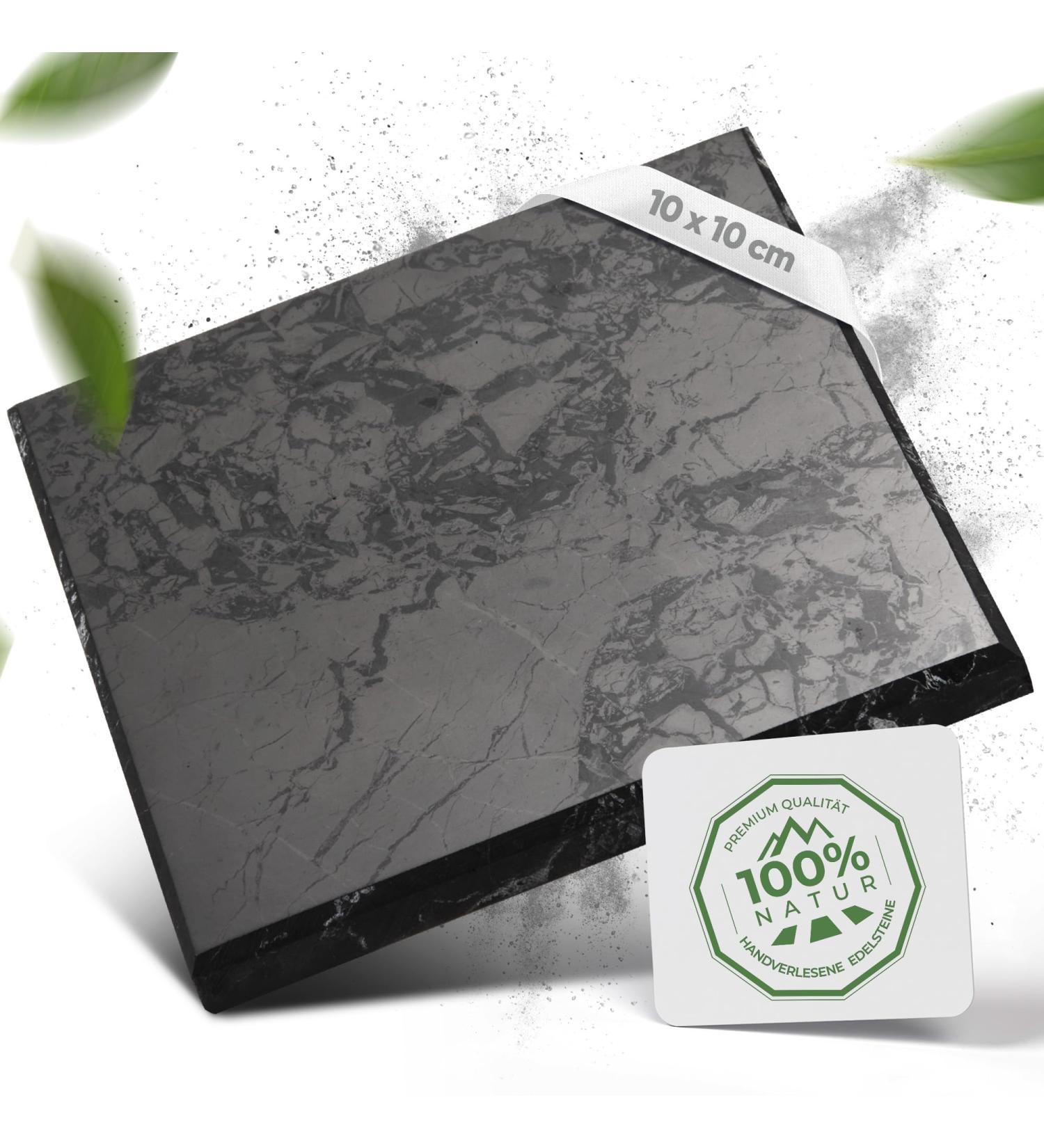 Puraja Schungit Platte 10x10 cm | Original Karelia Handicraft | Polished with Rounded Edges | Certified from Zazhoginskij Mine | Buy Now! - Buy Online on SooperMarket.com