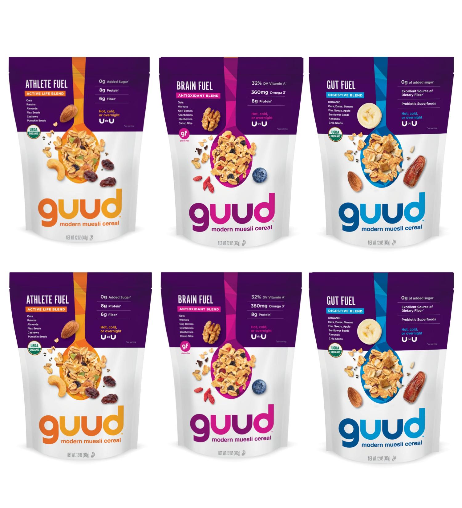 GUUD Fuel Pack Muesli Cereal Variety Pack - 12 Oz (6 Pack) | Athlete Fuel, Brain Fuel, Gut Fuel - Vegan, Non-GMO, Kosher - Buy Online on SooperMarket.com
