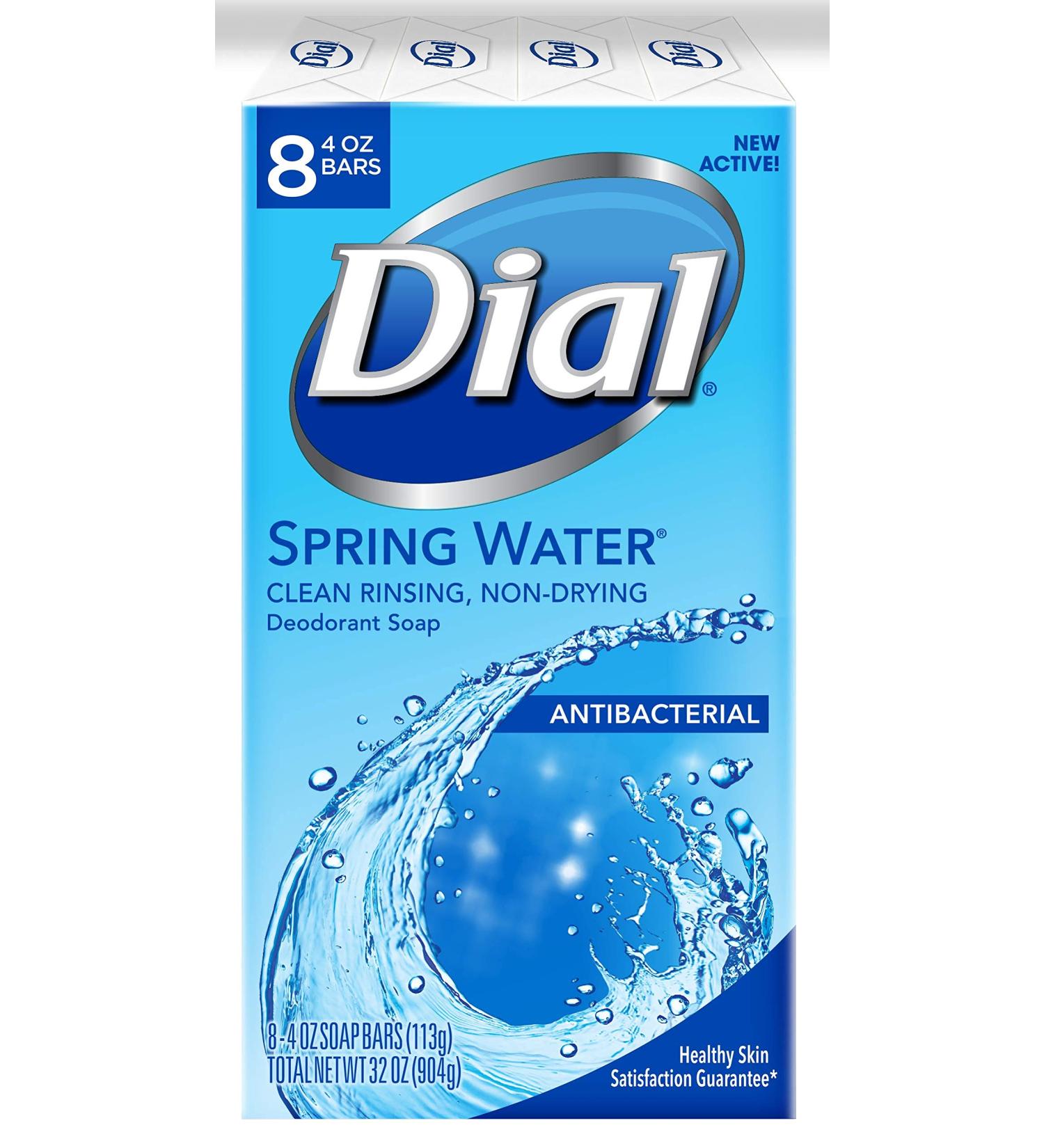 Dial Antibacterial Bar Soap Spring Water 4 oz, 8 Bars - Refreshing & Renewing Formula - Buy Online on SooperMarket.com