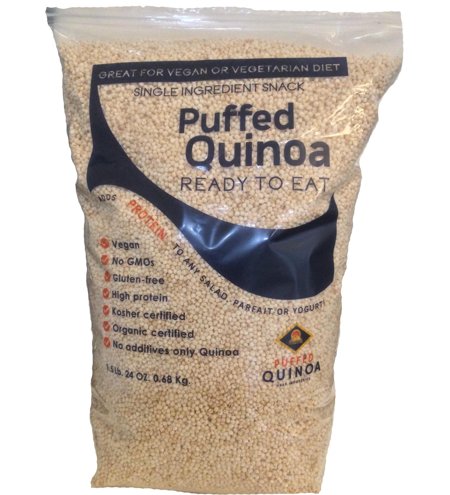 Puffed Quinoa 1.5 lb - Organic & Kosher Certified, High Protein, Vegan, Gluten Free, No GMOs | Ready to Eat - Buy Online on SooperMarket.com