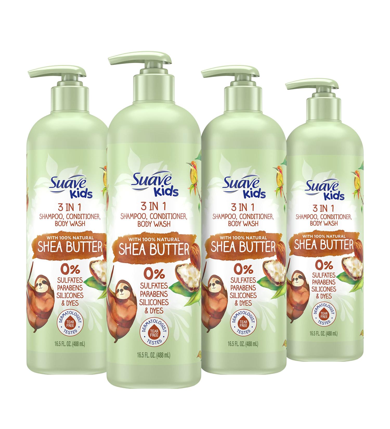 Suave Kids Naturals 3in1 Shampoo Conditioner Body Wash with Shea Butter - 4 Pack, 16.5 oz - Dermatologist-Tested, Tear- Free - Buy Online on SooperMarket.com