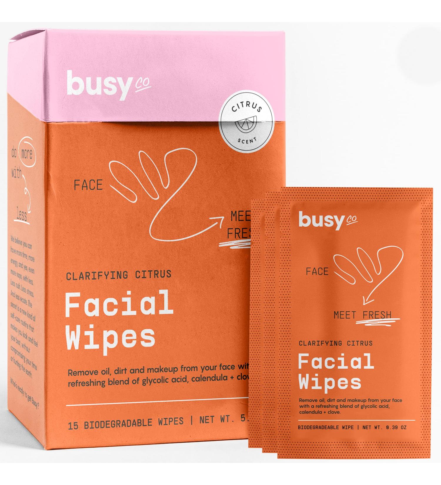 Refresh Line Facial Wipes | Clarifying Citrus Cleaning Towelettes - Natural AHA/BHA Face Wash Cloths 15ct - Perfect for On-the-Go Cleansing - Buy Online on SooperMarket.com
