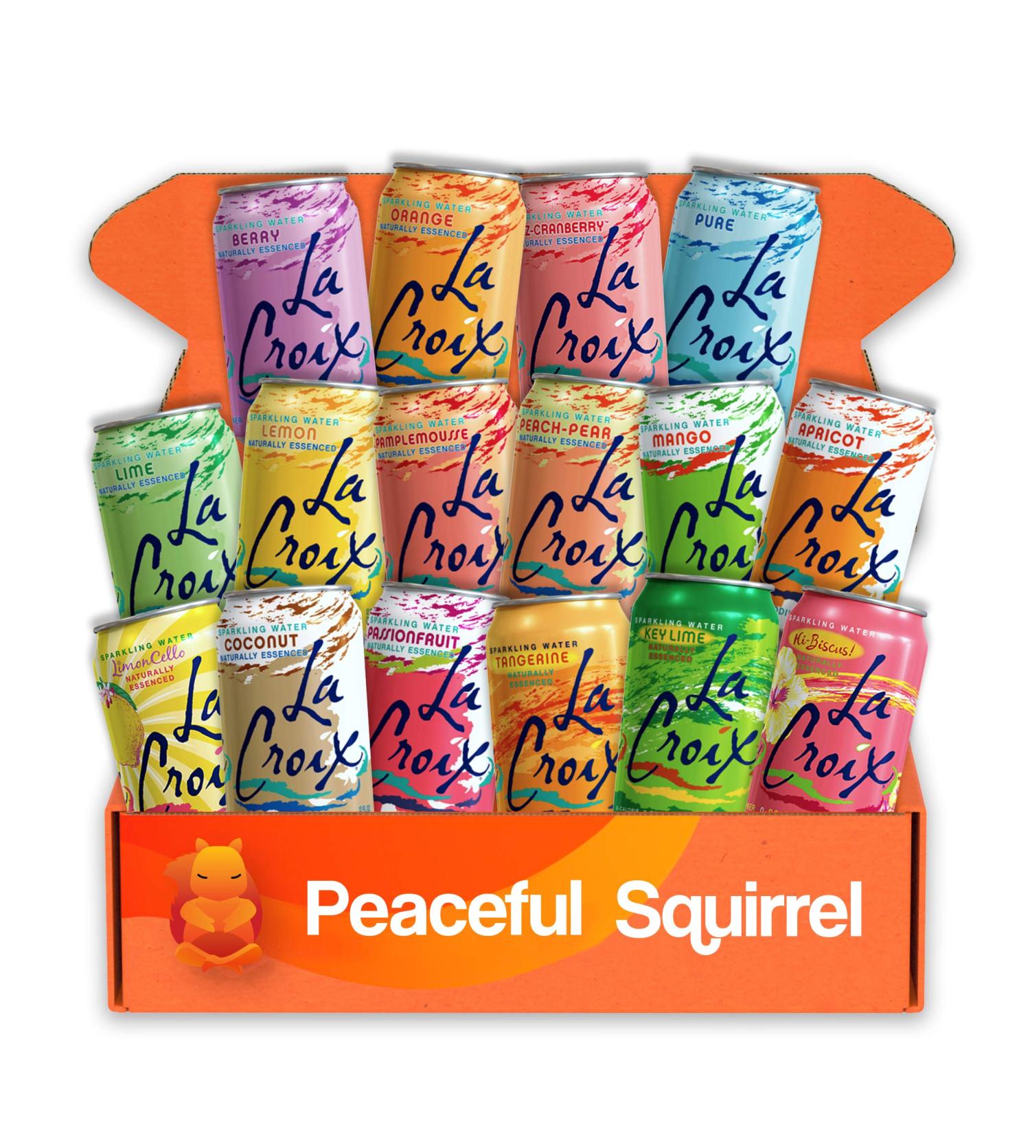 Peaceful Squirrel Variety LaCroix Sparkling Water - 16 Flavors, Naturally Essenced, 12oz Cans (Pack of 16) - Buy Online on SooperMarket.com