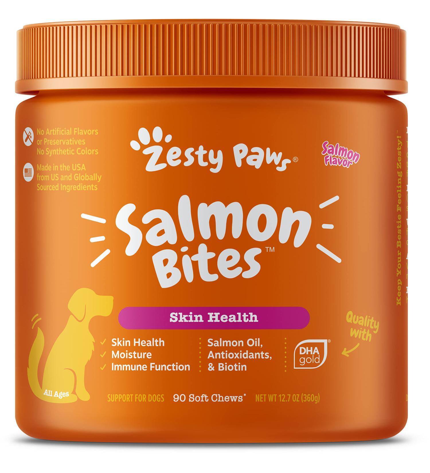 Zesty Paws Salmon Bites â€“ Skin & Coat Chews for Dogs | 90 Soft Chews, All Ages - Buy Online on SooperMarket.com