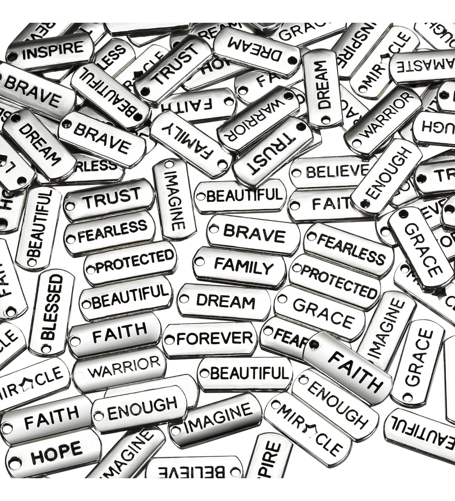 Hicarer 80 Word Charms Pendants - Engraved Motivational Jewelry Accessories in Silver - Buy Online on SooperMarket.com