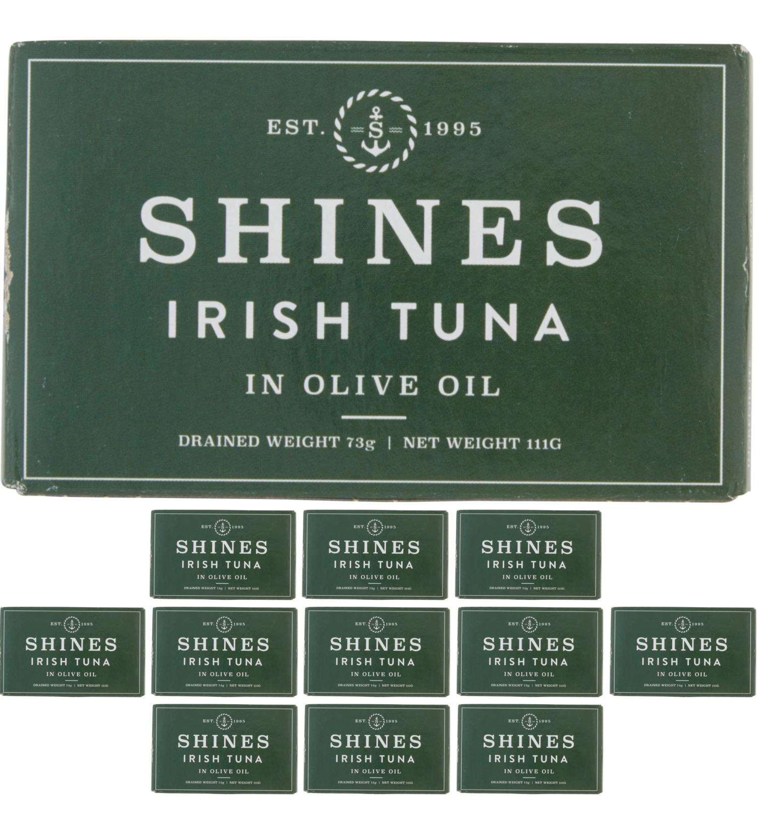 Shines Wild Irish Albacore Tinned Tuna in Olive Oil - Low Carb & High Protein Canned Tuna - Ideal for Keto Diet - Hand Filleted - High in Omega 3 - Gluten Free - 12 x 111g Cans - Buy Online on SooperMarket.com