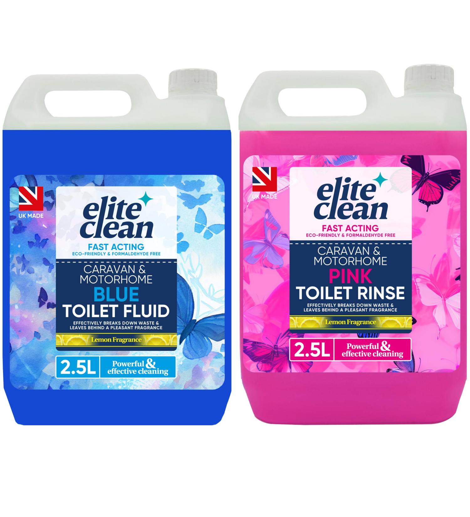Elite Clean Caravan and Motorhome Toilet Cleaner | 2.5L Blue | Chemical Cleaning Fluid | 2.5L Pink Rinse Fluid Solution Cleaner | Motorhomes | Eco-Friendly | Formaldehyde Free - Buy Online on SooperMarket.com