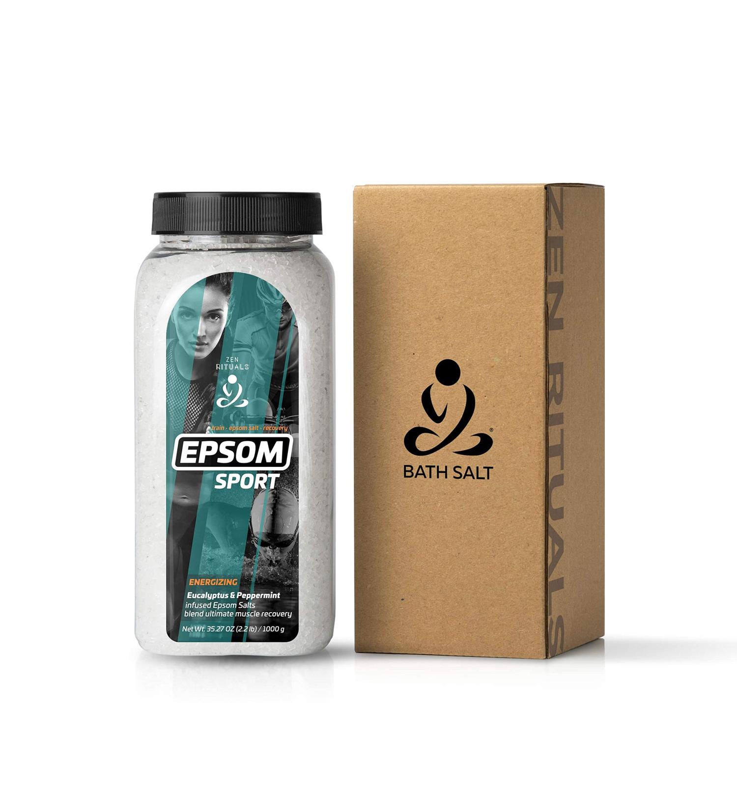 Zen Rituals Sport Epsom Bath Salts Peppermint & Eucalyptus - 1 KG. UPS made from pure magnesium sulfate.