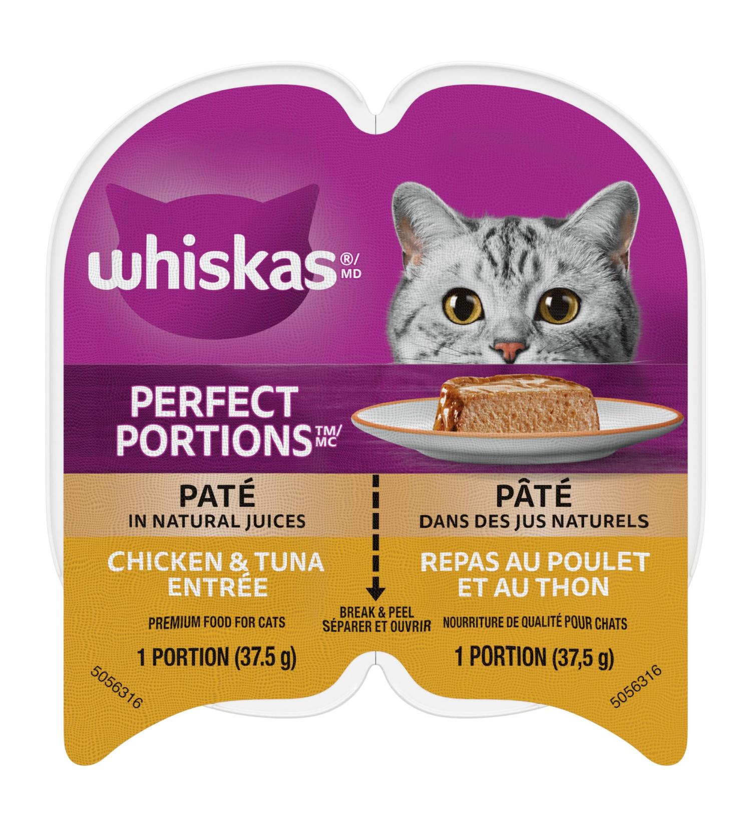 WHISKAS Perfect Portions Wet Cat Food Pat - Chicken & Tuna - 75g (24 Pack) Pat Chicken & Tuna 1 count (Pack of 24) - Buy Online on SooperMarket.com