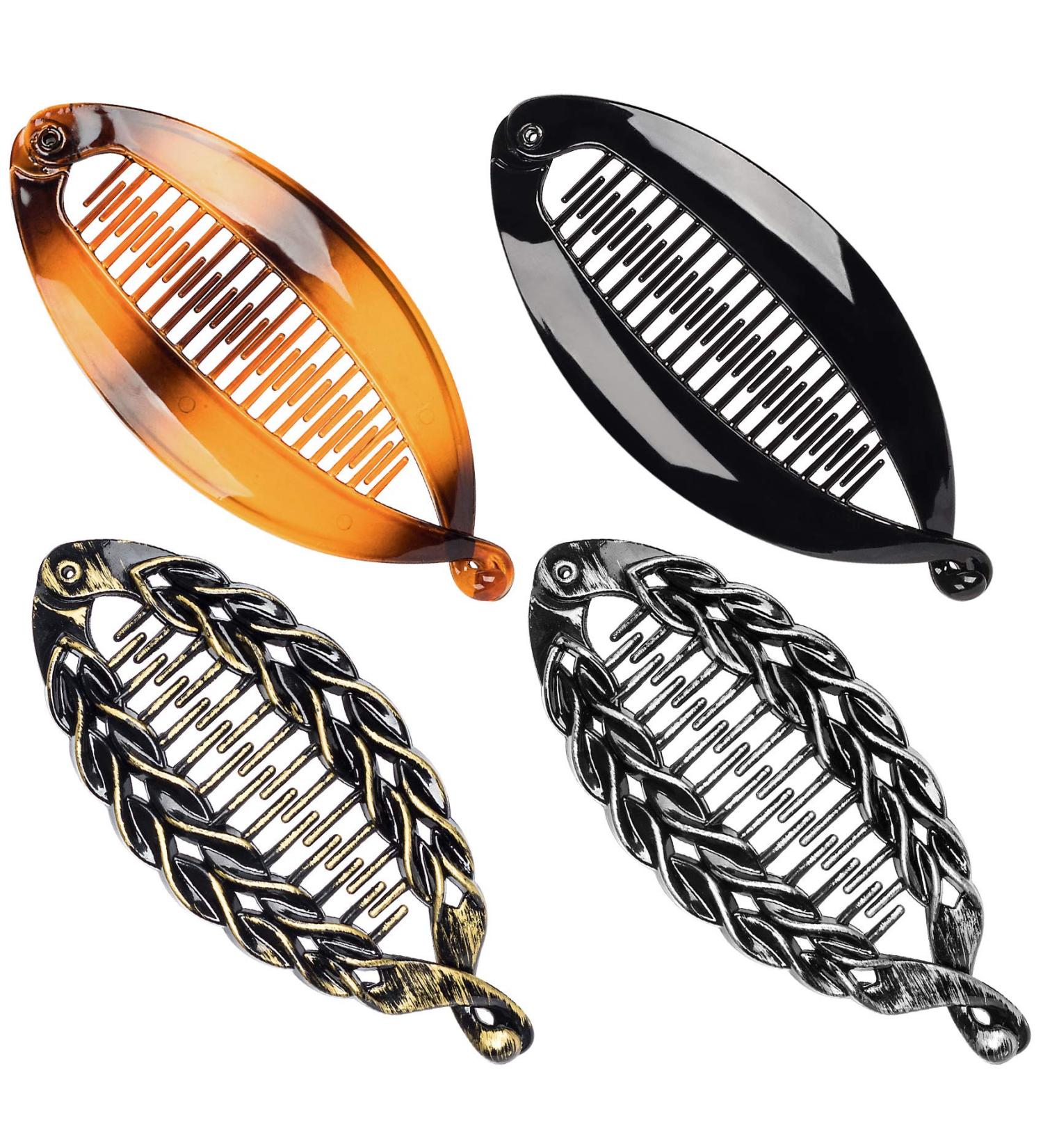 OIIKI 4 PCS Banana Hair Clips for Women Girls - Retro Plastic Vintage Hair Accessories for Thin Hair (Black/Brown) - Buy Online on SooperMarket.com