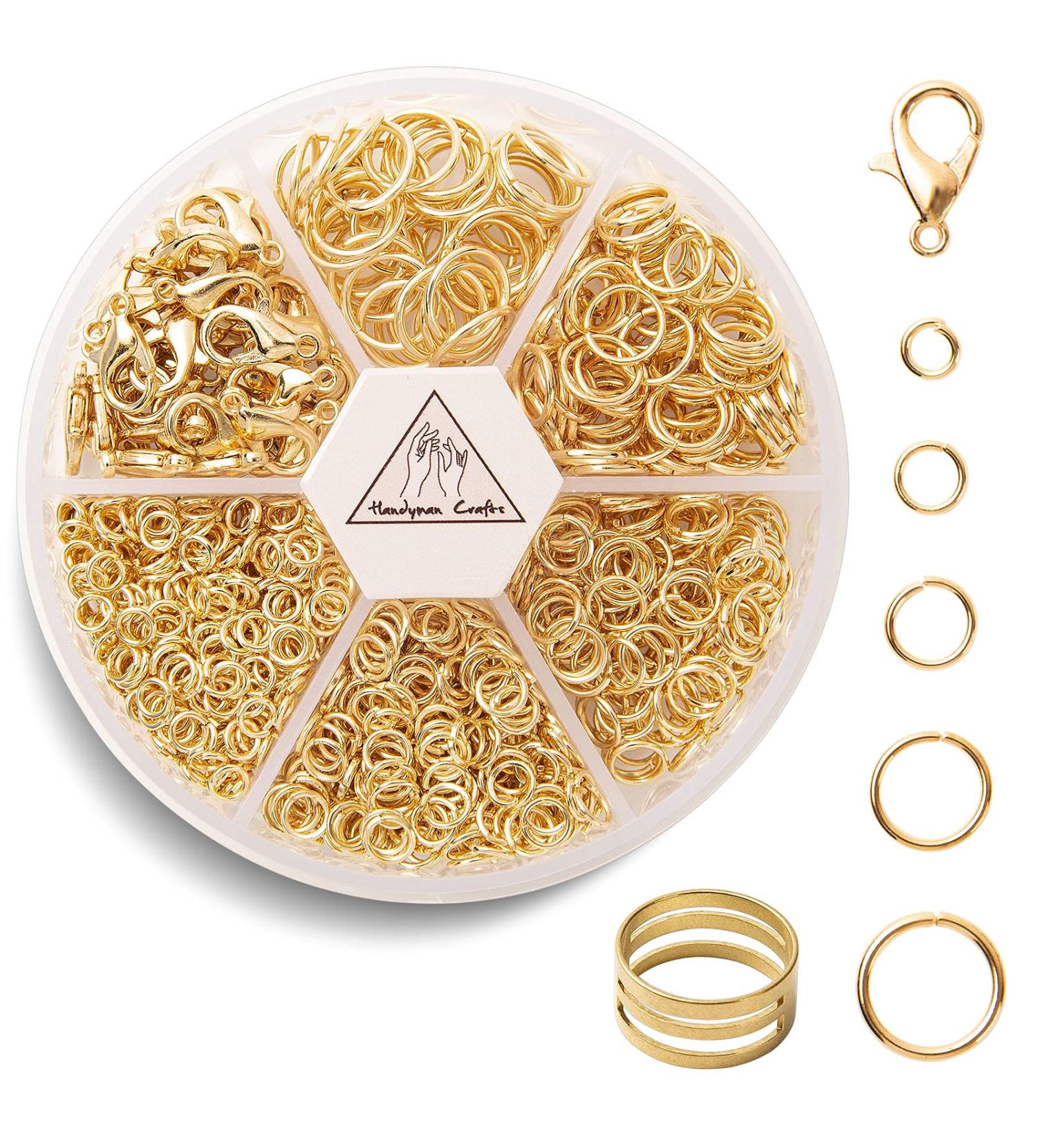 1000PCS Open Jump Rings Kit with Lobster Clasps and Opener - Gold | Handyman Crafts for Jewelry Making, Keychains, and Necklace Repair - Buy Online on SooperMarket.com