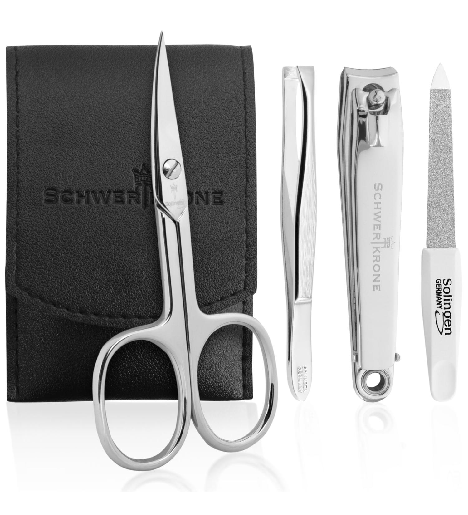 Premium Solingen Nail Care Set - Travel Black Nail Scissors File & Tweezers - Made in Germany - Buy Online on SooperMarket.com
