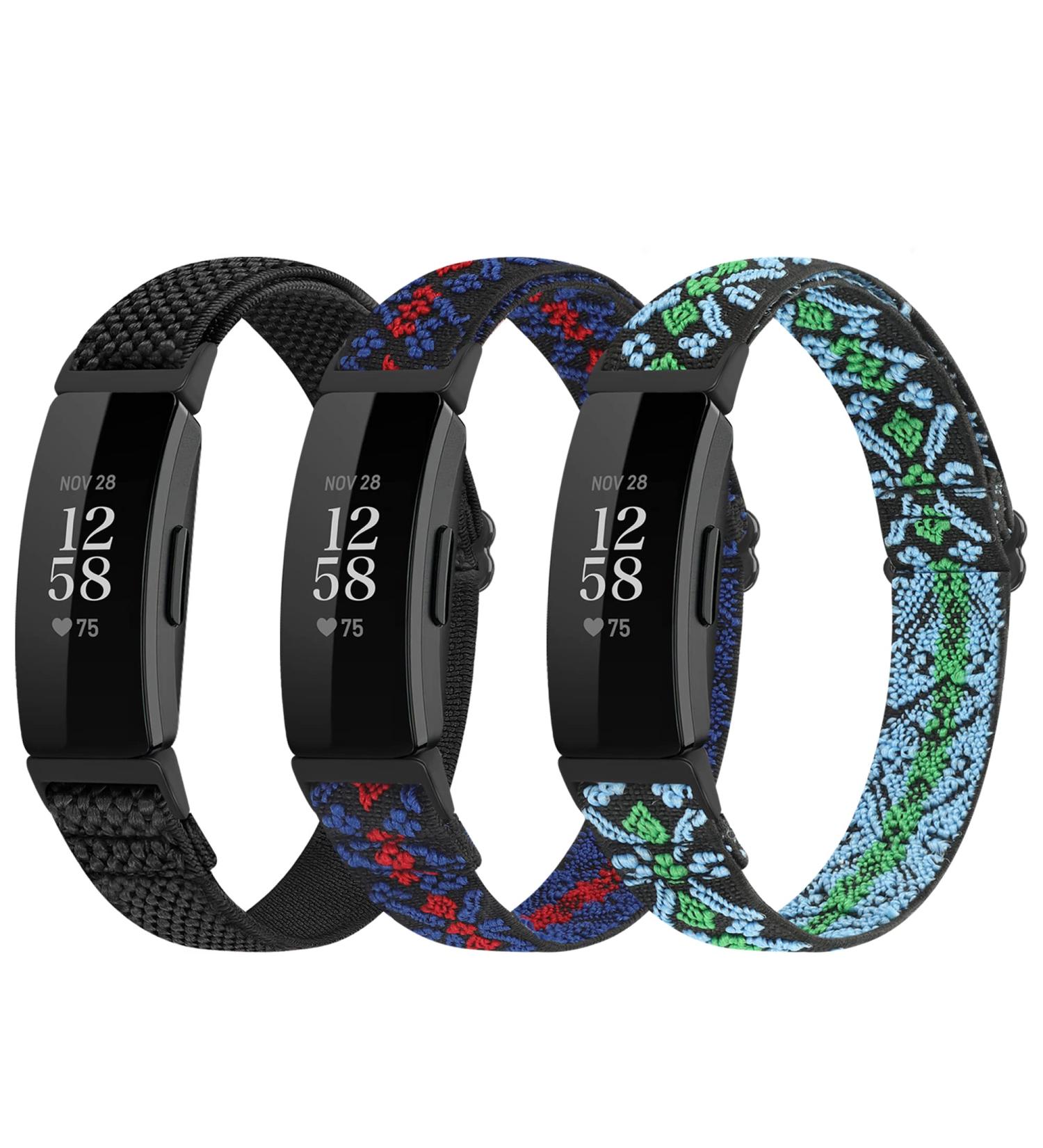 Huamanlou 3 Pack Adjustable Elastic Nylon Sport Bands Compatible with Fitbit Inspire 2/Inspire/Inspire HR/Ace 2/Ace 3  Soft Solo Loop Stretchy Straps Replacement Wristbands for Fitbit Inspire Women Men Black+Bohemian Red+Bohemian Blue - Buy Online on SooperMarket.com