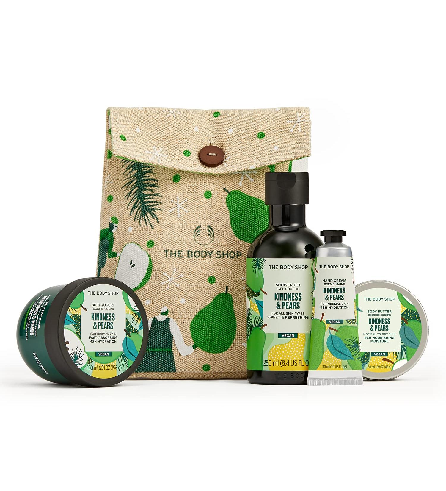 The Body Shop Kindness & Pears Essentials Gift Set - Vegan 4 Piece Fruity Pear Skincare Treats - Buy Online on SooperMarket.com