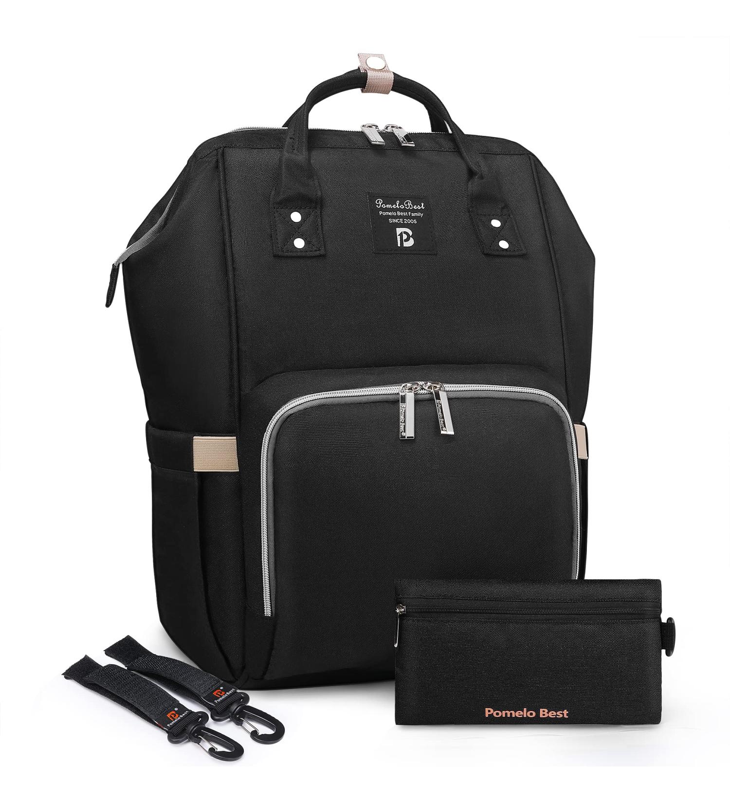 Pomelo Stylish Baby Diaper Backpack | Multifunctional Water-Repellent Large Capacity | Perfect for On-the-Go Black Design - Buy Online on SooperMarket.com
